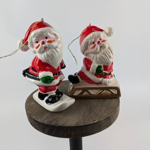Vintage Santa Claus Christmas Ornaments Ceramic Taiwan Ski Sled Christmas Tree - Picture 1 of 16